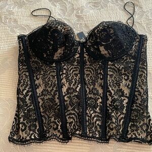 NWT Elie Tahari  Bustier size L Lace black/beige lining cotton nylon elastine